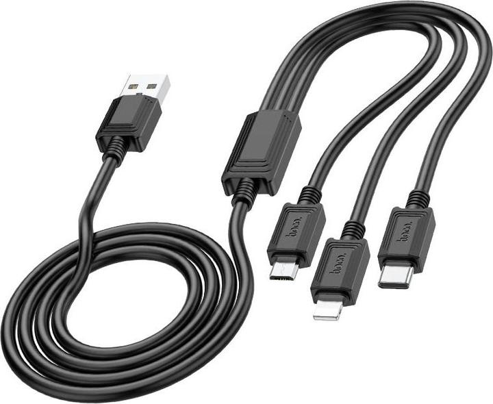 Actual product image Hoco Cable cable 3in1 USB A to Lightning / Micro USB / Type C 2A X76 1 m black (1 m)