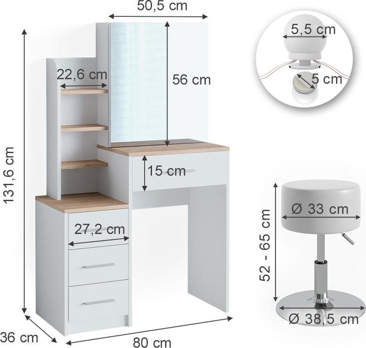 Produktbild Vicco Conrada mit Hocker und Beleuchtung (80 x 36 x 131.5 cm)