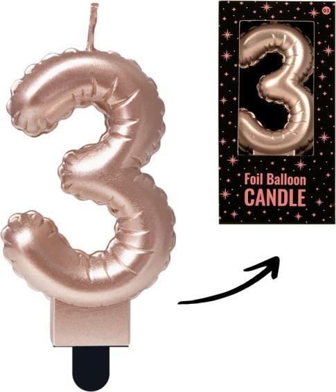 Produktbild Trend Import Zahlenballon - Kerze 3 Roségold
