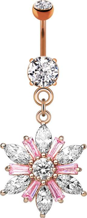 Image du produit Star Piercing Banane or rose avec pendentif cristal de fleur rose (Laiton, Acier chirurgical 316L)