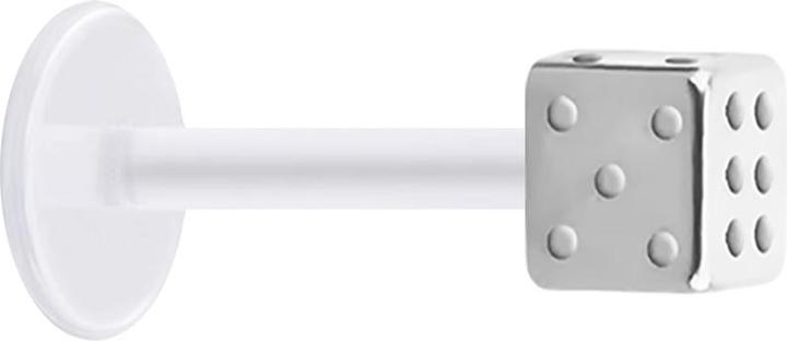 Star Piercing Micro Labret transparent mit Würfel silber (Chirurgenstahl 316L, ohne Messing, Bioflex)