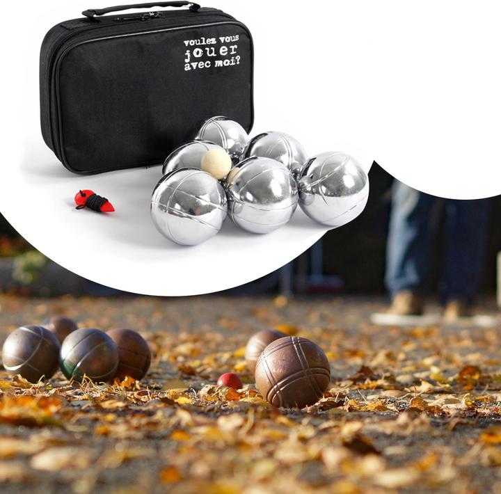 Produktbild Toboli Boule Set 6 Metall Kugeln 7,3 mm mit Schweinchen, Holz Boulekugeln (6 x, 73 mm)