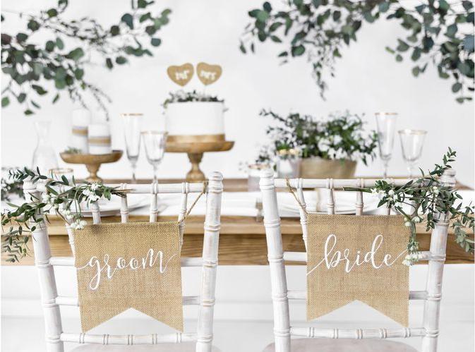 Produktbild Partydeco Partyaccessoire Stuhlschild Bride Groom Jute Braun