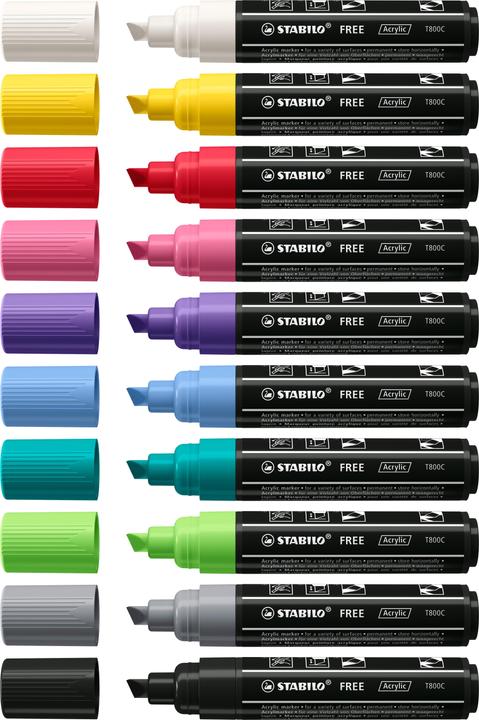 Produktbild STABILO Acrylmarker - FREE Acrylic - T800C Keilspitze 4-10mm - Einzelstift - schwarz (Schwarz, 10 mm, 1 x)