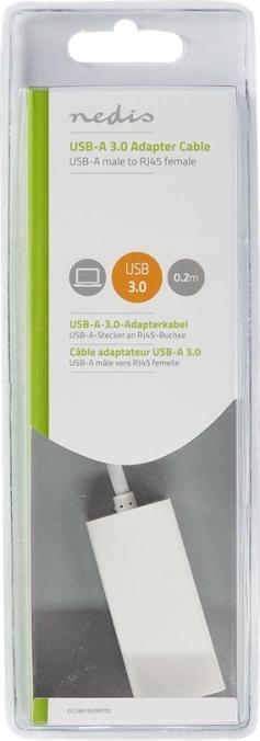 Actual product image Nedis USB-A Adapter | USB 3.2 Gen 1 | USB-A male | RJ45 female | 1 Gbps | 0.20 m | Round | Vernick