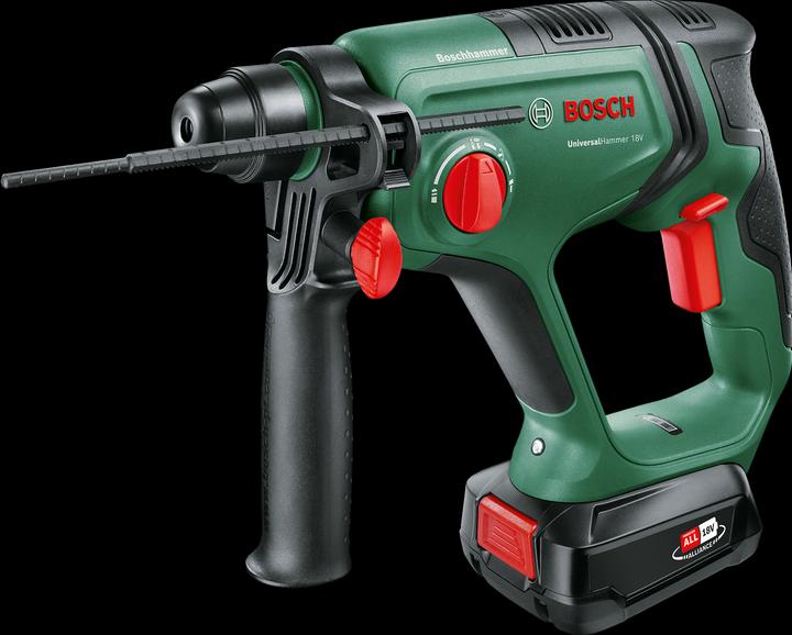 Cordless hammer drill UniversalHammer 18V, 1 battery pack PBA 18 V 2.5 Ah W-B, charger AL 18V-20, depth stop, carrying case
