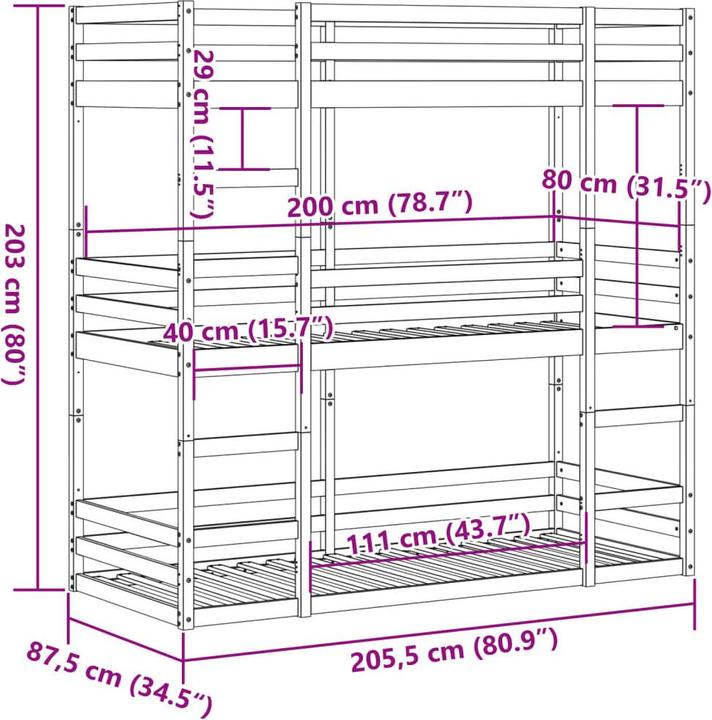 Produktbild VidaXL Dreifach-Etagenbett (80 x 200 cm)