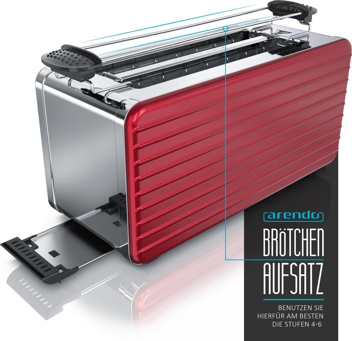 Produktbild Arendo Toaster Langschlitz für 4 Scheiben, 1500 W, Edelstahl, Brötchenaufsatz, DESAYUNO (EU-Stecker)