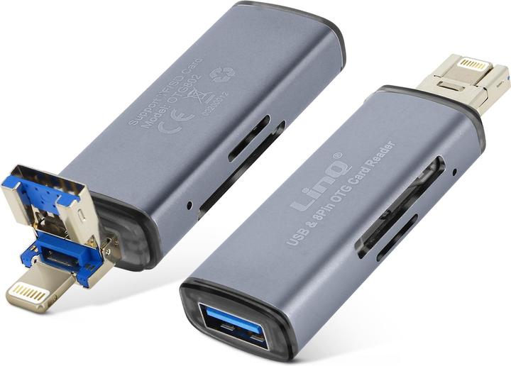 Produktbild LinQ 2-in-1 Lightning / USB-Stecker SD / Micro-SD Kartenleser, - Grau (Lightning, USB)