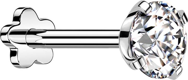 Star Piercing Micro Threadless Labret Blume silber mit Kristall silber gefasst (Titan G23, ohne Messing)