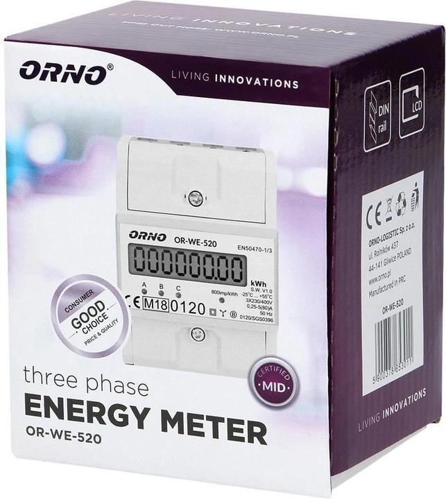 Actual product image Orno 3-phase electricity meter