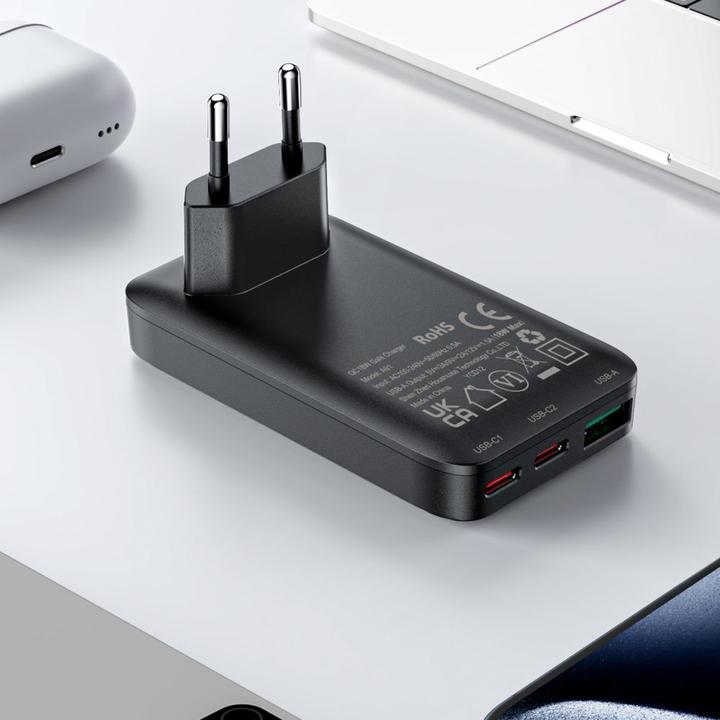 Actual product image Acefast A100 65W GaN 2 USB-C+ USB-A Charger Ultra Slim - Black (65 W)