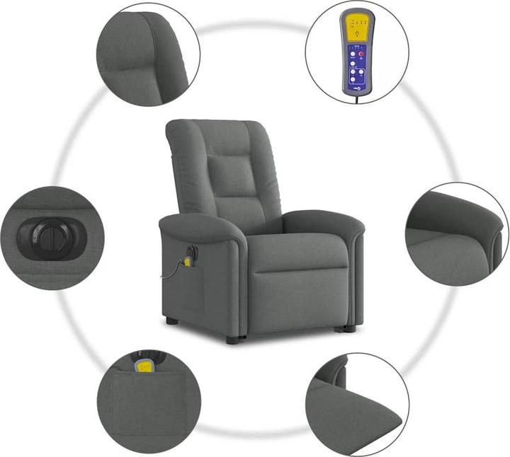 Produktbild VidaXL Elektrischer Massagesessel mit Aufstehhilfe Dunkelgrau Stoff