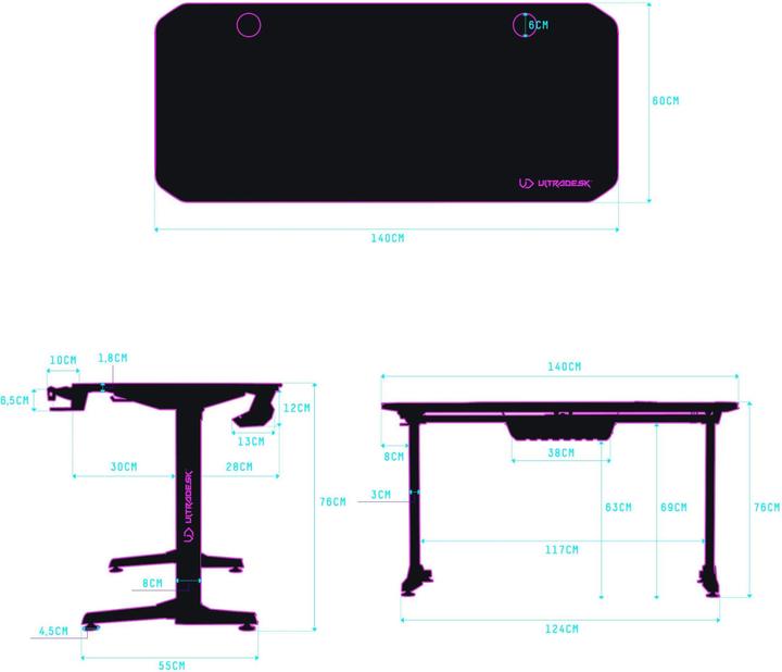 Image du produit Ultradesk Biurko Frag Czarne 140 cmx60 cm