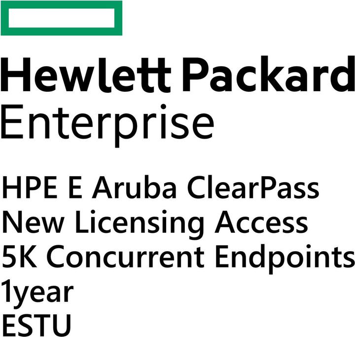 Image du produit HPE E Aruba ClearPass, New Licensing, Access, 5K Concurrent Endpoints 1yr, E-STU (5000 Dispositifs, 12 mois)
