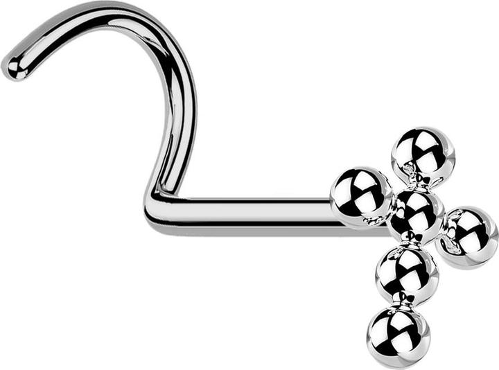 Image du produit Star Piercing Nasenstecker gebogen silber Kreuz Kugeln (sans laiton, Titane G23)