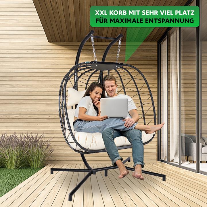 Produktbild ® Hängesessel Twin mit Gestell & weichem Kissen für 2 Personen (200 kg)
