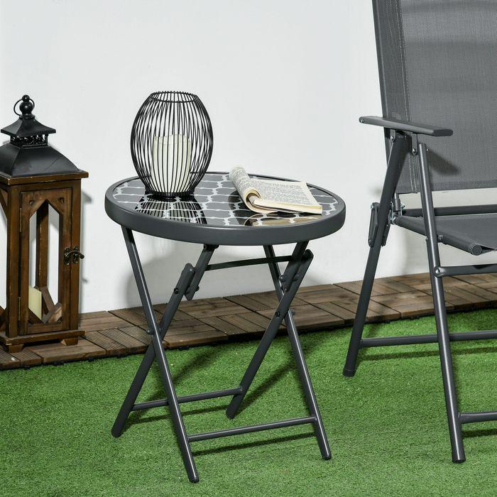 Produktbild Swisshandel24 Beistelltisch klappbar, Klapptisch Outdoor, Gartentisch mit Tischplatte aus gehärtetem Glas, Camping (45 cm)