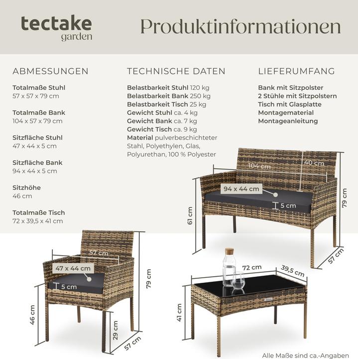 Image du produit tectake Salon de jardin en rotin Palese pour 4 personnes