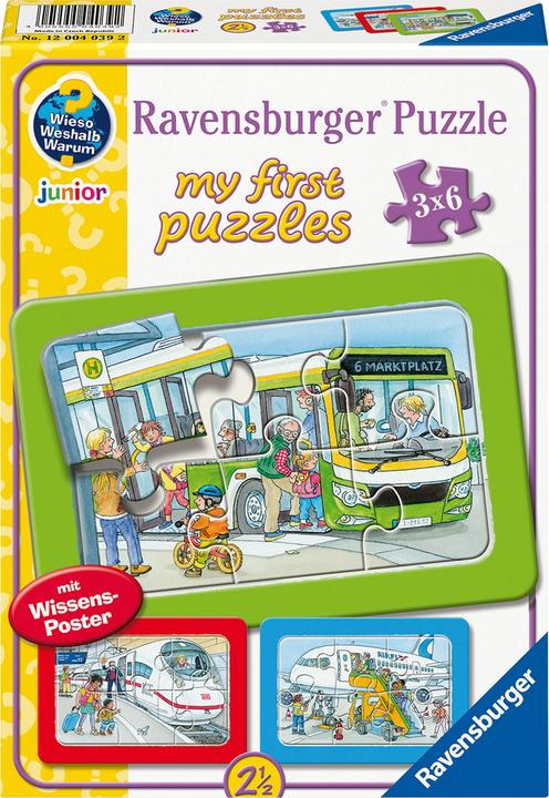 Actual product image Ravensburger Children's puzzle - 12004039 Travelling by bus, train and plane - my first puzzle with 3x6 (18 pieces)