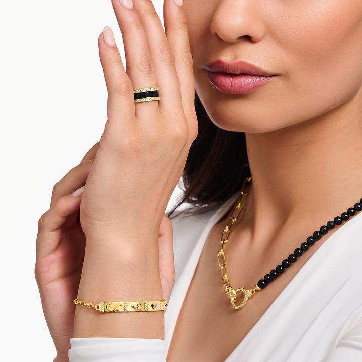 Produktbild Thomas Sabo Bandring mit schwarzer Kaltemaille und weissen Steinen vergoldet (48, 925 Silber)
