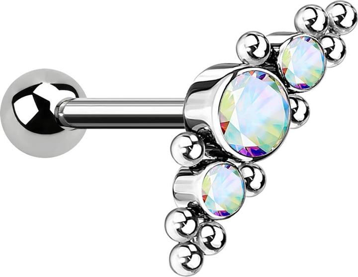 Immagine prodotto Star Piercing Micro Threadless Barbell silber mit Kugel und mittig mit Kugeln und drei Kristallen multicolor (senza ottone, Titanio G23)