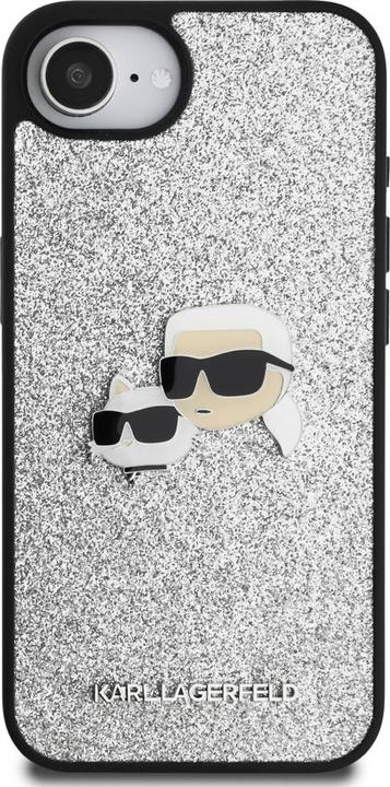 Actual product image Karl Lagerfeld - Hardcase Glitter Fixed (KLHCPSE4PFGKCPS) - iPhone 16e - Silver Karl&Choupette Head (Apple iPhone 16e)