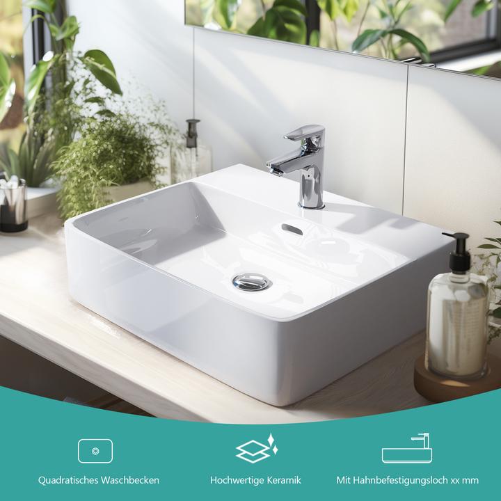 Image du produit Emke Lavabo à poser, Céramique, Montage mural/à poser, Blanc Brillant, avec trou pour robinet, 415x425x12 (415 mm, 425 mm)