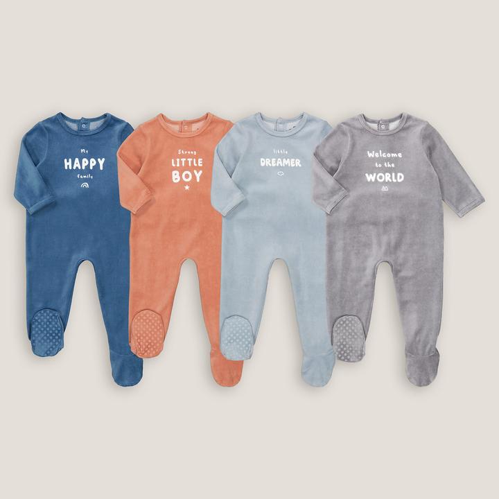 Produktbild La Redoute Collections 4er-Pack Samt-Strampler mit Schriftzug (50)
