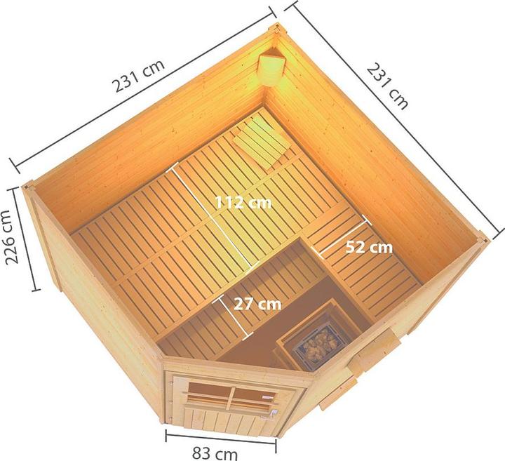 Actual product image Karibu Sauna house Heikki corner entry (9 KW Bio external control)