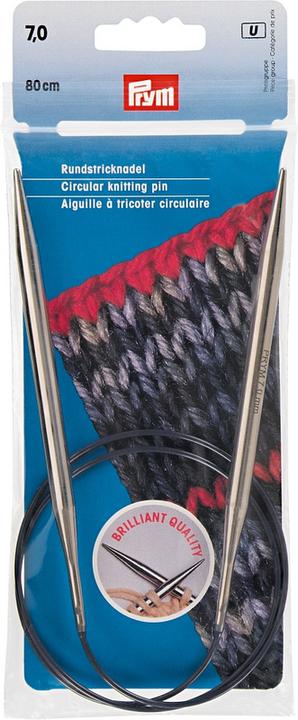 Prym Rundstricknadel Messing, silber 7.00 mm, 80 cm, Beutel