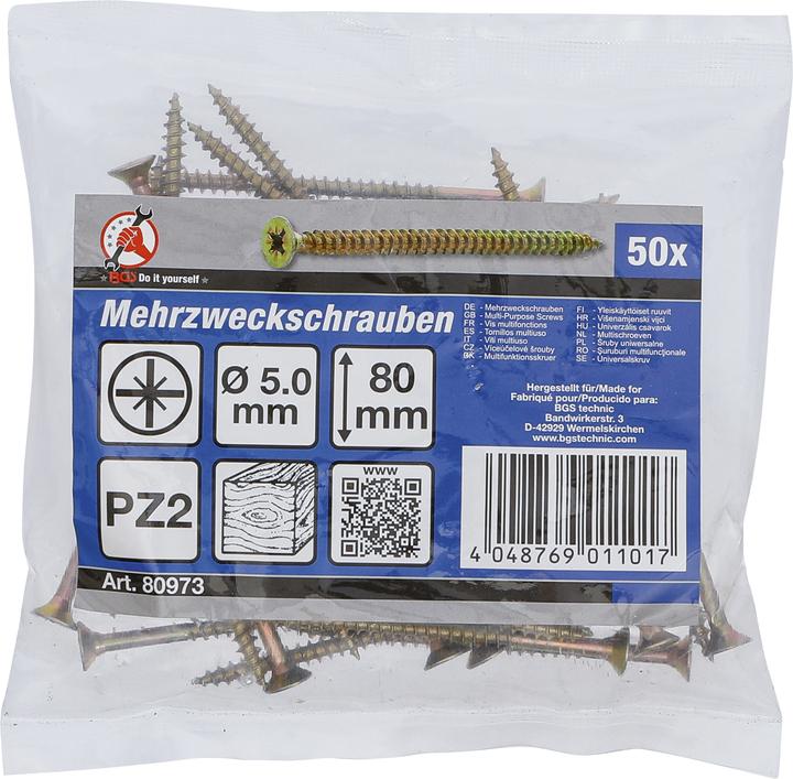 Actual product image BGS Multi-Purpose Screws | Cross Slot PZ2 | 5.0 x 80 mm | 50 pcs. (50 Screws per piece)