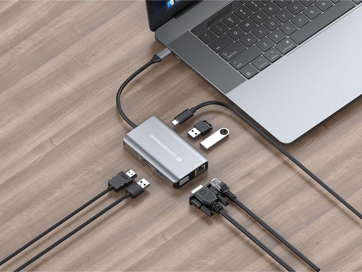 Actual product image Conceptronic Dock USB-C->HDMI,VGA,GbE,3xUSB3.0,100WPD 0.25m (USB-C, 6 Ports)