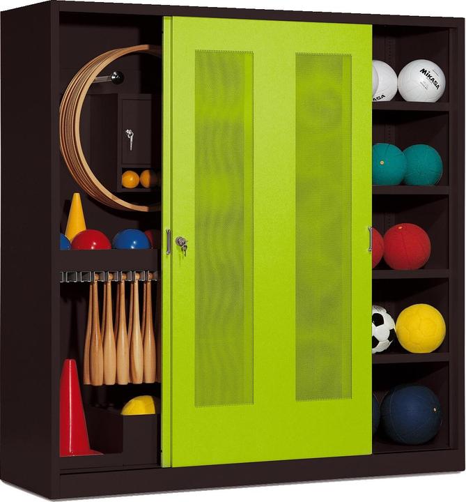 C+P Sportgeräteschrank (HxBxT: 195x190x60 cm, mit Lochblech-Schiebetüren, Typ 5)