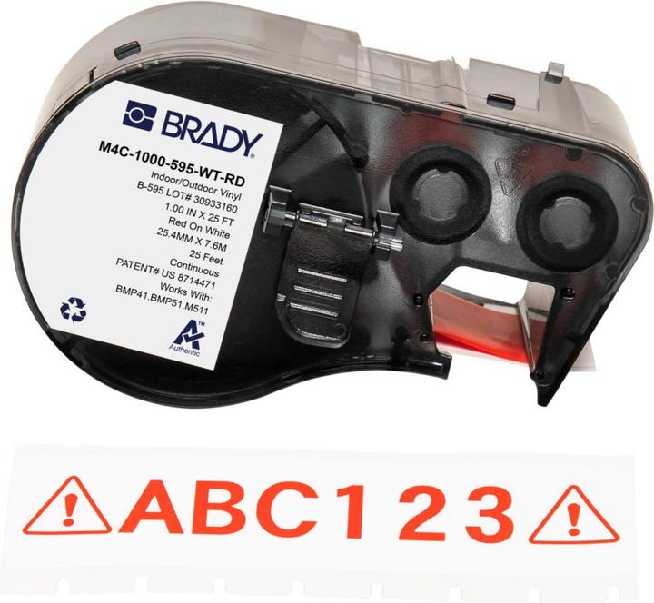 Immagine prodotto Brady M4C-1000-595-WT-RD, vinile, rosso su bianco, 25,40 mm x 7,62 m, permanente, continuo