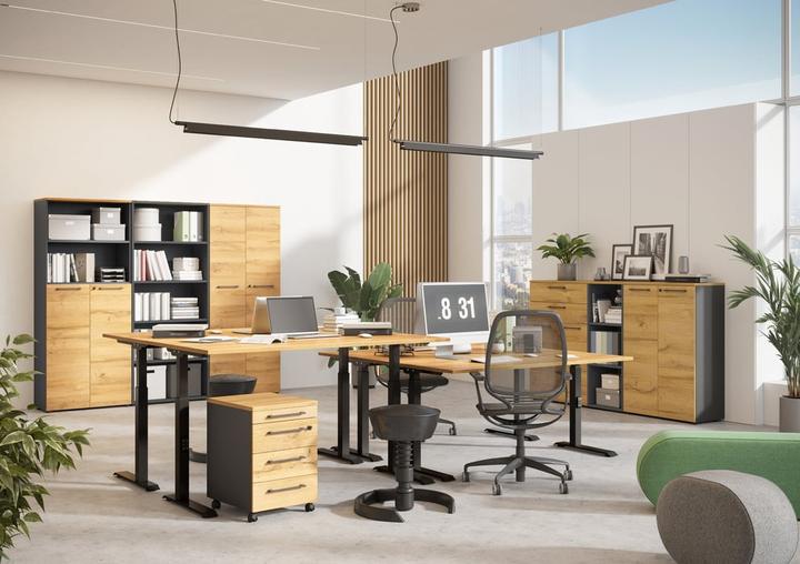 Actual product image Germania JET height-adjustable desk grandson oak rectangular, T-leg frame black 160.0 (160 x 72 cm)