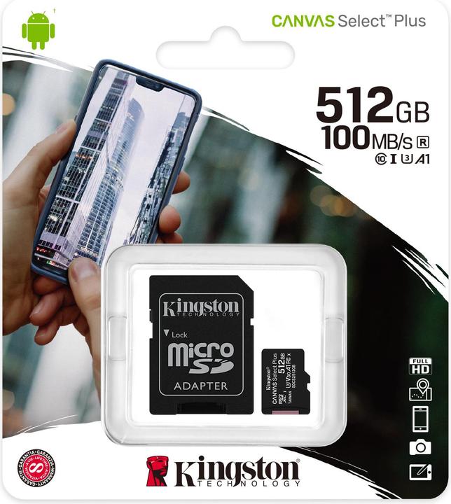 Image du produit Kingston Canvas Select Plus (512 Go, microSDXC, U3, UHS-I)