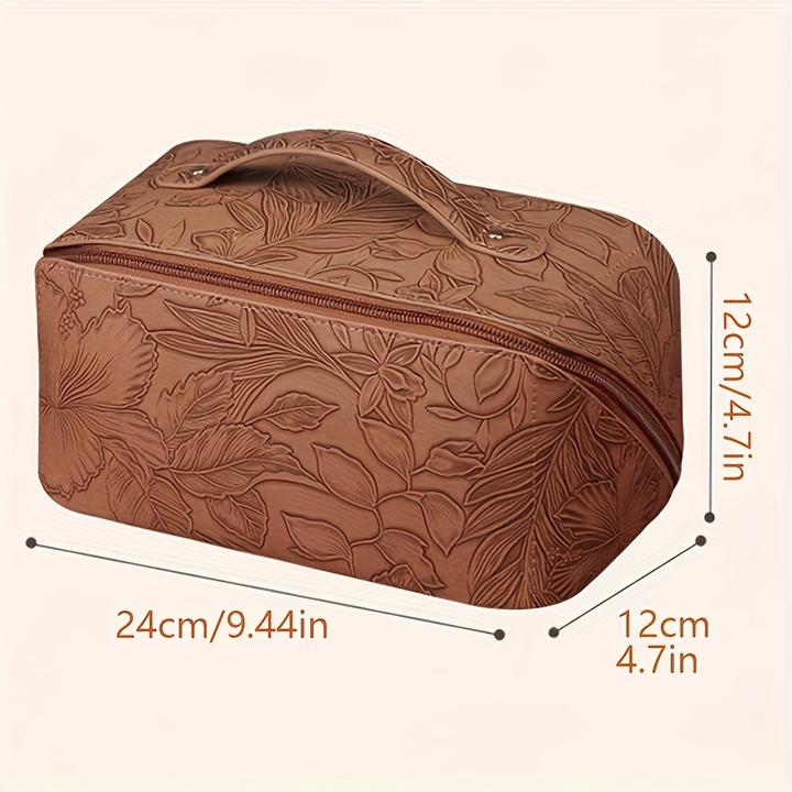 Only-Bags.Store Vintage geprägte PU-Makeup-Tasche - grosse Kapazität Reise Kosmetik-Organizer mit Blumenmuster