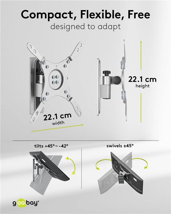 Image du produit Goobay Support TV mural Caravan TILT M, Argent (Mur, 43", 15 kg)