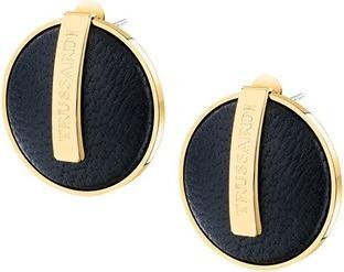 Actual product image Trussardi Unique Gold-Plated Earrings With Black Leather T-Round Tjayf01