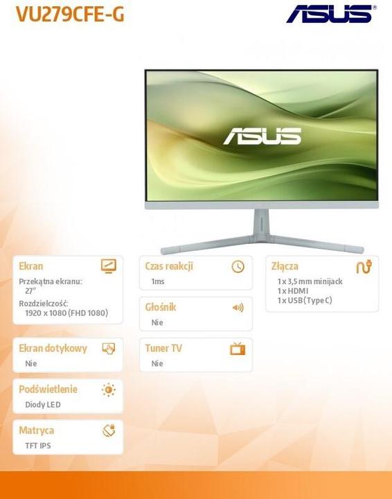 Immagine prodotto ASUS Eye Care VU279CFE-G 68,58 cm (16:9) FQHD HDMI (1920 x 1080 pixel, 27")