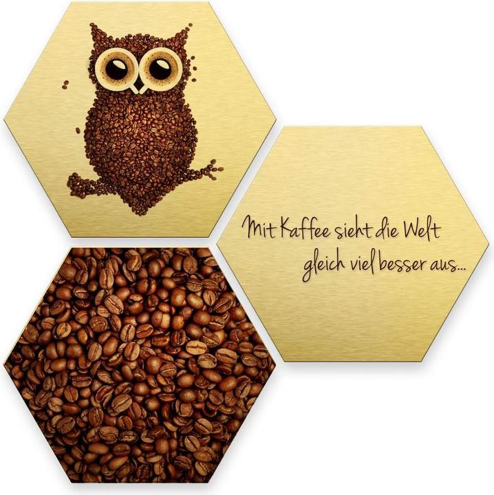 Produktbild Trenddeko Hexagon - Goldeffekt - Kaffeeeule (3er Set) (35 x 30 cm)