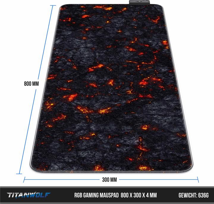 Image du produit Titanwolf Tapis de souris de jeu RGB, tapis de souris XL 800 x 300mm améliore la précision et la vitesse