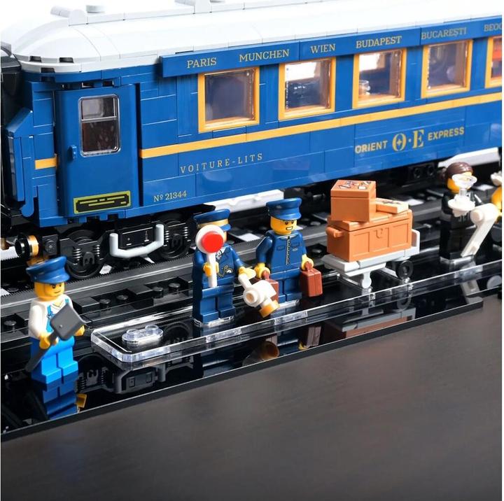 Actual product image iDisplayit Acrylic display for LEGO® 21344 The Orient Express (With background image & black base)