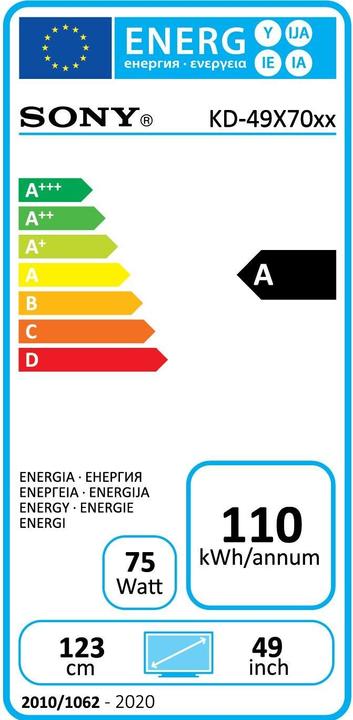Energie-Label Sony KD49X7055 (49", LCD, 4K, 2020)