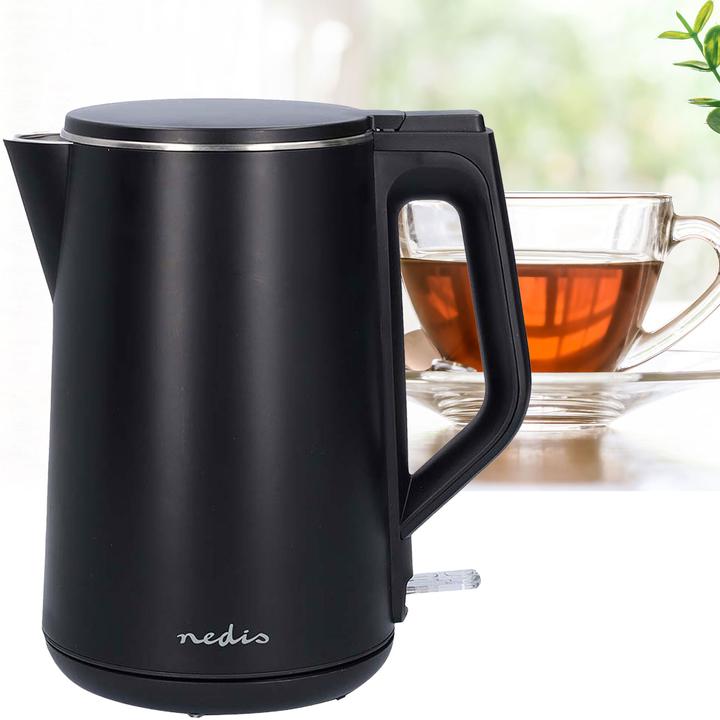 Produktbild Nedis Wasserkocher | 1.5 l | Plastik | Schwarz | Um 360 Grad drehbar | Verdecktes Heizelement | Stri (1.50 l)