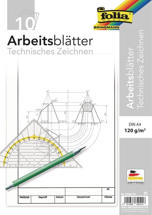 Produktbild Folia Arbeitsblätter Technisches Zeichnen, A4, 10 Stück (120 g/m², 1 x)