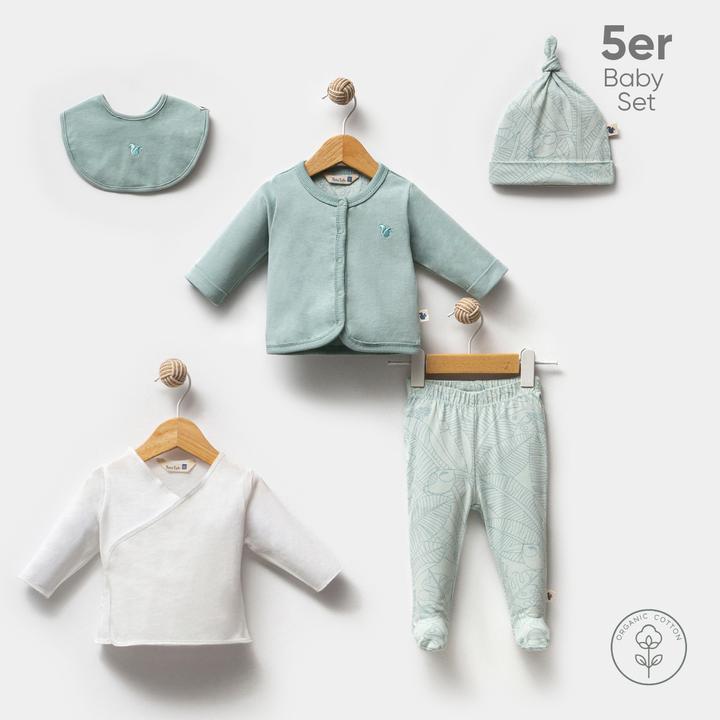 TotsTale Premium 5-teiliges Babyset aus Bio-Baumwolle – für Neugeborene – Hose, Mütze, Body u.m. (50, 56, 62, 68)