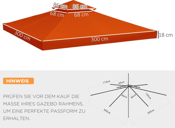 Actual product image Outsunny Replacement roof for metal pavilion (300 cm, 300 cm)
