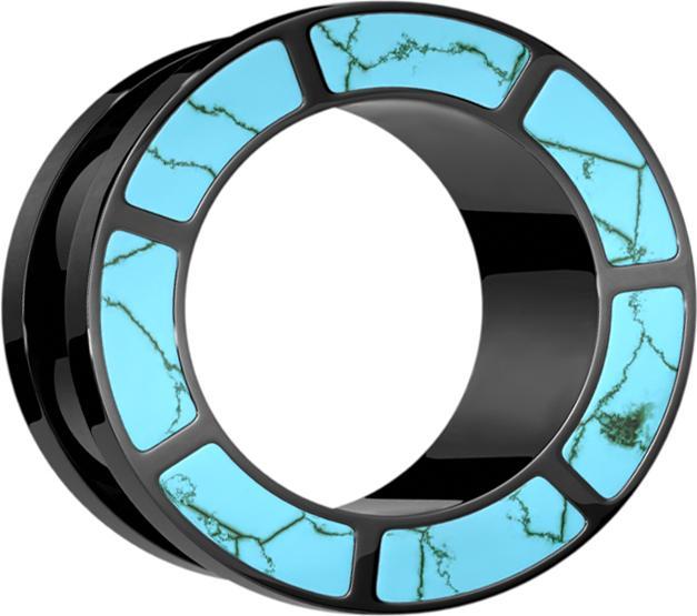 Actual product image Star Piercing Flesh Tunnel black with turquoise stone rim (without brass, Mineral, Surgical steel 316L)